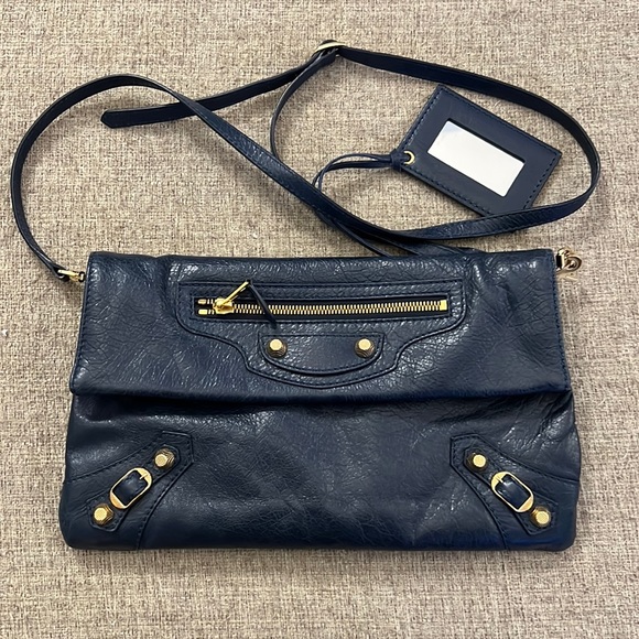 Authentic lightly used Balenciaga crossbody bag- Navy with gold hardware - Picture 1 of 9